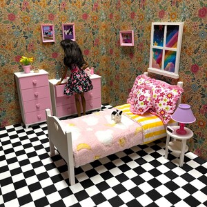 Cama para casa de muñecas - Muebles para muñecas - Elige tus colores - Escala 1:6 imagen 8