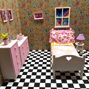 Cama para casa de muñecas - Muebles para muñecas - Elige tus colores - Escala 1:6 imagen 11