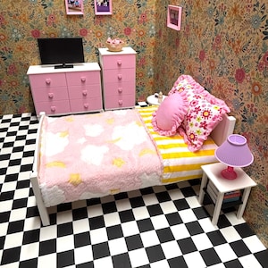 Doll House Double Bed - Doll Furniture - Pick your Colors - 1:6 Scale
