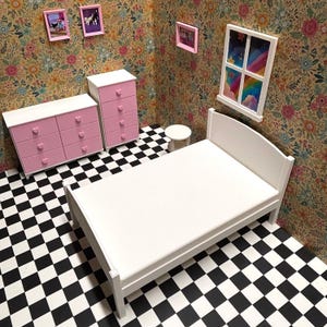 1: 6 - Puppenhaus Doppelbett - Puppenmöbel - Wählen Sie Ihre Farben