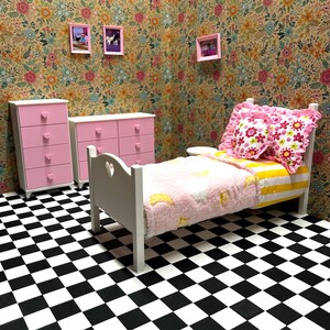 Cama para casa de muñecas - Muebles para muñecas - Elige tus colores - Escala 1:6 imagen 13