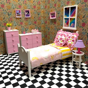 Cama para casa de muñecas - Muebles para muñecas - Elige tus colores - Escala 1:6 imagen 12