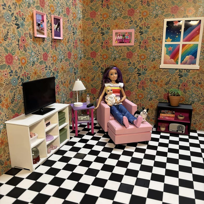 1:6 Scale - Doll House TV Stand - Doll Furniture - Pick your Colors image 9