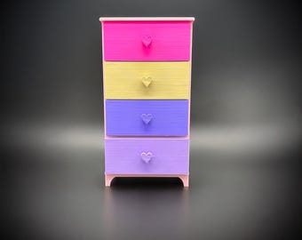 Cómoda de muñecas con tirador de corazón - Muebles para muñecas - Elige tus colores - Escala 1:6
