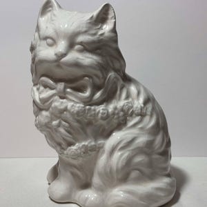 Vintage White Persian Cat Figurine Ceramic 7&quot; tall