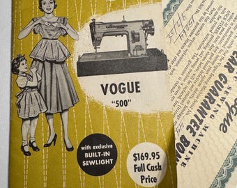 Instruction Manual for the use and care of Vogue 500 Sewing Machine booklet