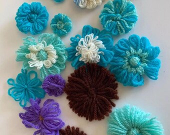 Lot of Vintage Handmade Yarn Flowers