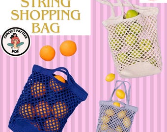 Essentıal strıng shopping bag crochet pattern, string bag pattern, shopper, bag pattern, reusable bag, easy market bag, market bag pattern