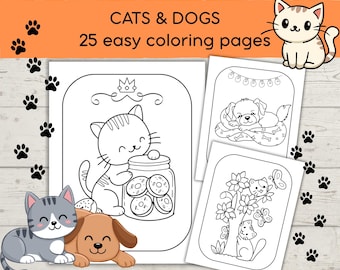 Cats and Dogs Coloring Book | Easy Animal Coloring Activity| 25 Fun Pages PDF
