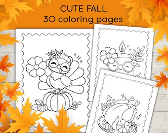 Dibujos para colorear de Acción de Gracias en otoño para niños / Actividad imprimible de otoño (Descarga en PDF)