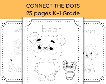 Dot to Dot Worksheets for Kindergarten & 1st Grade | Connect the Dots Activity Book | Homeschool Printable PDF