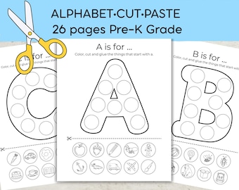 Cut and Paste Worksheets for Preschool and Kindergarten | Alphabet sounds A-Z worksheets  Learning| Phonics Homeschool Printable