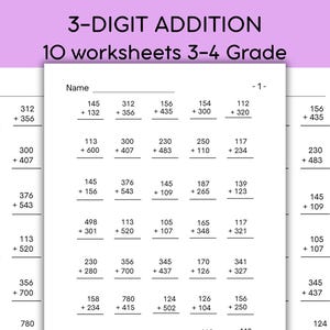 Three-Digit Addition Worksheets | Math Practice for 3rd - 4th Grade | Homeschool & Classroom Activities Printable PDF