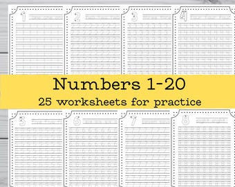 Numbers 1-20 Tracing Worksheets for kids| Preschool  Handwriting Practice |Digital Download