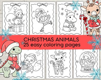 Christmas Animals Coloring Pages, Holiday Printable (PDF)