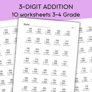 Three-Digit Addition Worksheets | Math Practice for 3rd - 4th Grade | Homeschool & Classroom Activities Printable PDF