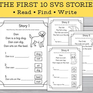 De eerste 10 SVS-lijsten voor kleuters en kleuters| Beginnende Reader Stories voor kinderen | Vroege leesoefeningen| Afdrukbare thuisschool