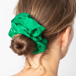 Green Pure Silk Scrunchie Hand Made Silk Scrunchie Small Green Scrunchie Messy Bun Scrunchie Party Summer Scrunchie Gift for Her