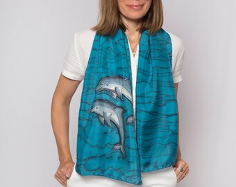 Dolphin Whale Turtle Octapus Fleece Scarf Under Water Nautical