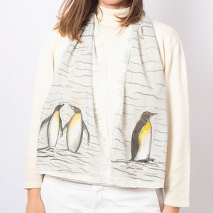 Penguin Hand Painted Scarf Silk Cotton Scarf Antarctica North Pole Penguin Gifts Scarf Fiance Gift Save Penguins Christmas Gift 53X13 image 1