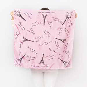 Eiffel Tower Hand Painted Silk Scarf Silk Neck Scarf Silk Bandana Pink Silk Scarf Paris Scarf Travel Scarf Paris Print Mom Gift  27X27