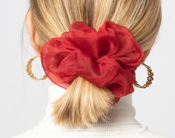 Red Silk Organza Scrunchie Red Christmas Scrunchie 100% Silk Scrunchie Hand Dyed Scrunchie Hair Accessories Scrunchie Christmas Gift