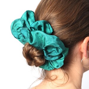 Green Pure Silk Scrunchie Hand Made Silk Scrunchie Small Green Scrunchie Messy Bun Scrunchie Party Summer Scrunchie Gift for Her