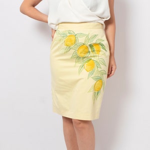 Lemon Print Hand Painted Skirt Floral Yellow High Waist Pencil Skirt Amalfi Italian Summer Holidays Lemon Italian Style Amalfi Coast Size M image 1