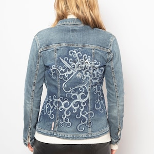 Unicorn Print Hand Painted Denim Jacket Unicorn Jacket Blue Denim Jacket Painted Denim Jacket Unicorn Gifts Size will fit XS Birthday Gift