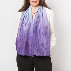 Lavender Scarf Hand Painted Silk Scarf Lavender Ombre Floral Silk Scarf France Lover Gift Scarf Birthday Gift Christmas Gift 52X14