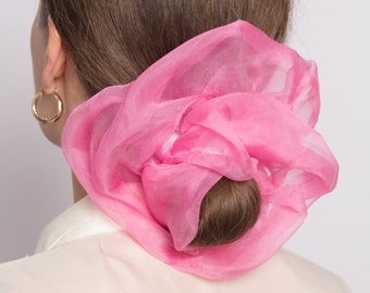 Pink Silk Organza Scrunchie Large Scrunchie 100% Silk Scrunchie Hand Dyed Scrunchie Hair Accessories Scrunchie Gift for Her Extra Large