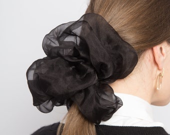 Zwarte elegante XXL zijde organza scrunchie gigantische scrunchie 100% zijden scrunchie haaraccessoires feestelijke scrunchie cadeau Valentijnsdag cadeau