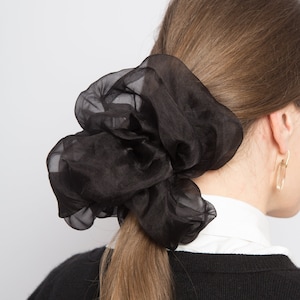 Black Elegant XXL Silk Organza Scrunchie Giant Scrunchie 100% Silk Scrunchie Hair Accessories Festive Scrunchie Gift Valentines Gift