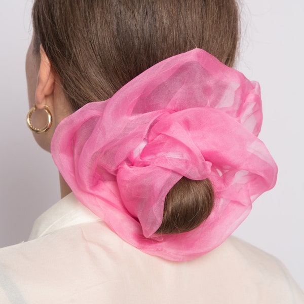 Pink Silk Organza Scrunchie Large Scrunchie 100% Silk Scrunchie Hand Dyed Scrunchie Hair Accessories Scrunchie Gift for Her Extra Large