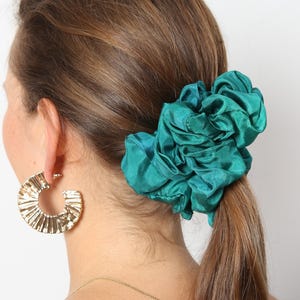 Green Pure Silk Scrunchie Hand Made Silk Scrunchie Small Green Scrunchie Messy Bun Scrunchie Party Summer Scrunchie Gift for Her