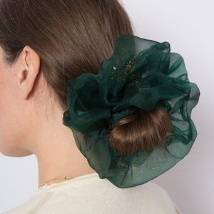 Silk Organza Green Scrunchie Giant Large Scrunchie 100% Silk Scrunchie Green Wedding Scrunchie Prom Party Scrunchie Gift for Her