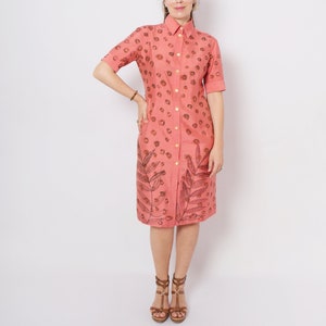 Leopard Print Dress Silk Button Down Dress Hand Painted Coral Silk Dress Palm Leaf Print Floral Print Shirt Dress Dupioni Silk Dress Size M image 1