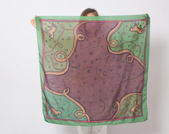 Horse Scarf Hand Painted Silk Scarf Square Silk Scarf Horse Gifts Pure Silk Scarf Women Equestrian Gifts Silk Bandana Birthday Gift 35X35