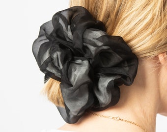 Negro Elegante XXL Seda Organza Scrunchie Gigante Scrunchie 100% Seda Scrunchie Accesorios para el Cabello Festivo Scrunchie Regalo Regalo de San Valentín