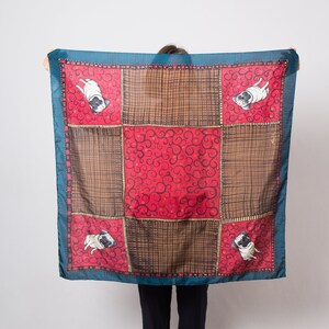 Pug Hand Painted Silk Scarf Red Blue Large Silk Square Scarf Dog Print Scarf Dog Mom Pug Scarf Pug Owner Gift Pug Mom Gift Wife Gift 35X35