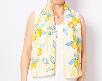 Amalfi Lemon Hand Painted Yellow White Silk Scarf Italy   Gift 53X14
