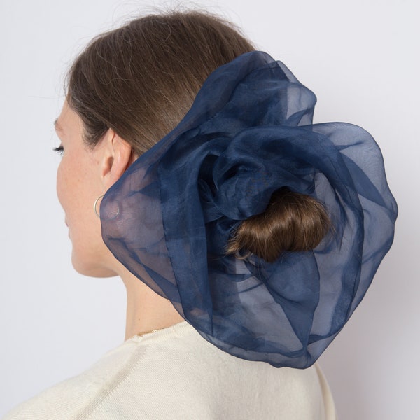 Blue Silk Organza Scrunchie XXL Giant Scrunchie Hair Scrunchie 100% Silk Scrunchie Hair Accessories Festive Scrunchie Gift Wedding Gift