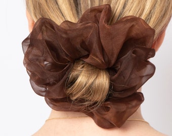 Brown Silk Organza Scrunchie Silk Scrunchie 100% Silk Scrunchie Hand Dyed Neutral Spring Scrunchie Hair Accessories Scrunchie Gift for Her