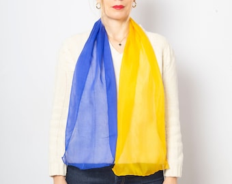 Blue Yellow Ukraine Flag Hand Painted Silk Chiffon Scarf Ukraine Christmas Gift 53X12