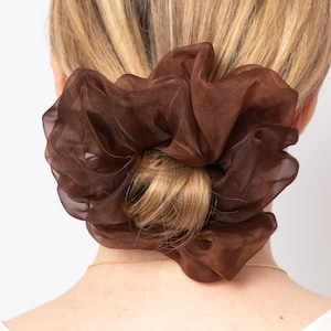 Brown Silk Organza Scrunchie Silk Scrunchie 100% Silk Scrunchie Hand Dyed Neutral Spring Scrunchie Hair Accessories Scrunchie Gift for Her image 1