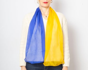 Ukraine Flag Scarf Hand Painted Silk Scarf Blue Yellow Chiffon Scarf Pure Silk Scarf Ukraine Scarf Long Silk Scarf Christmas Gift  53X12