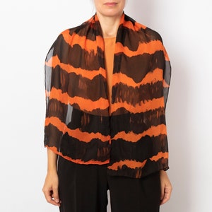 Black Orange Halloween Scarf Hand Painted Silk Scarf Halloween Gift Fall Scarf Striped Pure Silk Chiffon Scarf Black Gift 54X15
