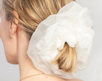 Scrunchie de seda nupcial Blanco Doble Seda Organza Scrunchie 100% Seda Scrunchie Accesorios para el cabello Verano Scrunchie Boda Scrunchie Regalo