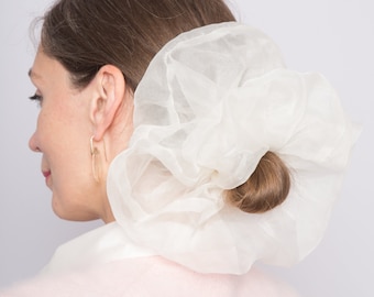 Bridal White Silk Scrunchie Silk Organza Scrunchie 100% Silk Scrunchie Hair Accessories Large Giant XXL Scrunchie Wedding Scrunchie