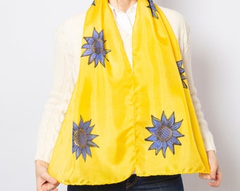 Sunflower Hand Painted Silk Scarf Yellow Silk Scarf Blue Yellow Scarf Ukraine Sunflower Scarf Ukraine Scarf Ukraine Gift 13X54